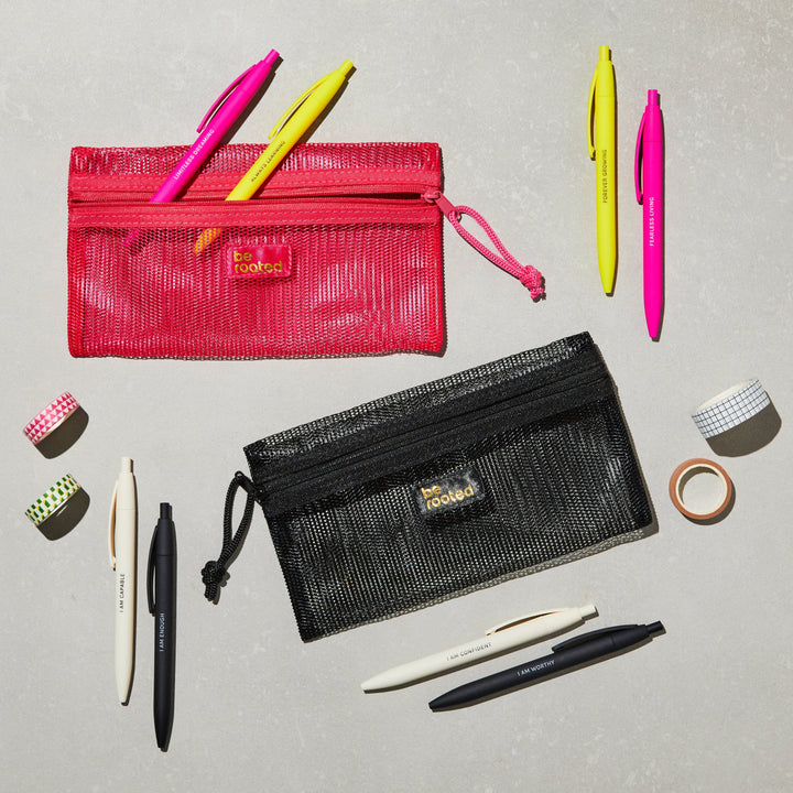 Be Rooted black owned stationery Accessories Be Rooted Mesh 6x8 Pencil Pouches - Pink
