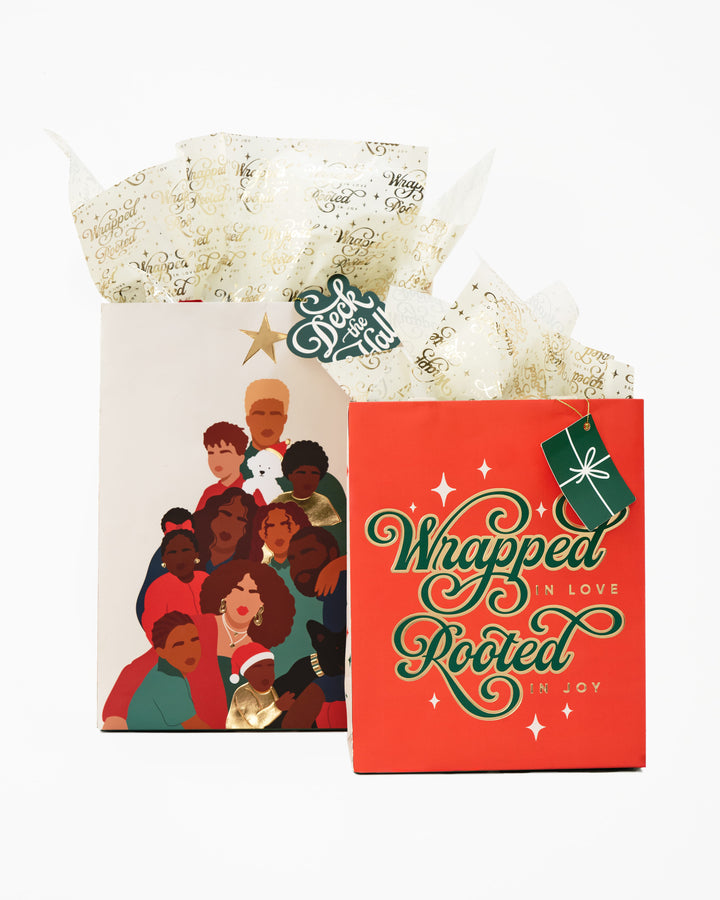 Be Rooted  black owned stationery gift bag Deck The Halls Large Gift Bag w/ Tissue Paper