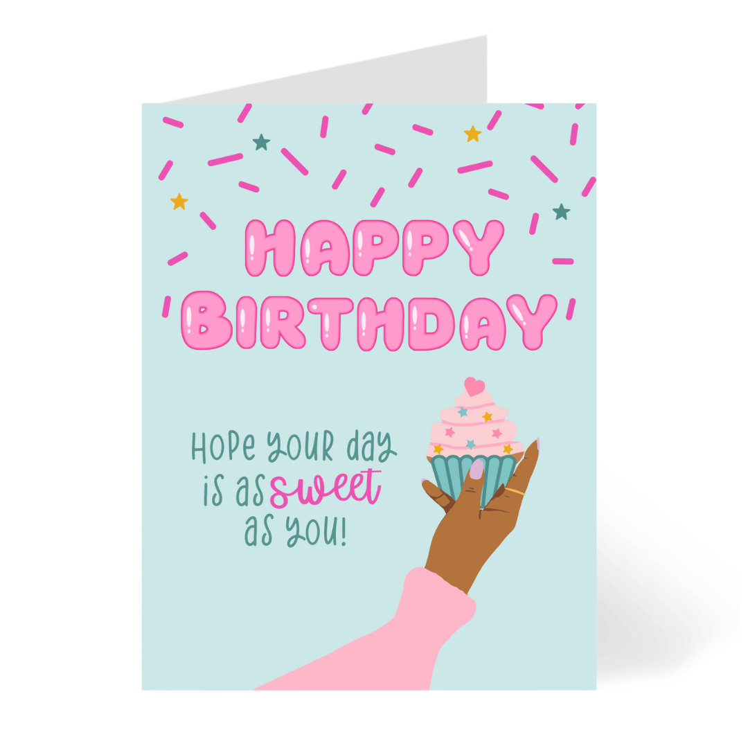 CheerNotes Greeting Cards & Stationery black owned stationery As Sweet As You - Black Woman - cupcake pun - cute Birthday Card