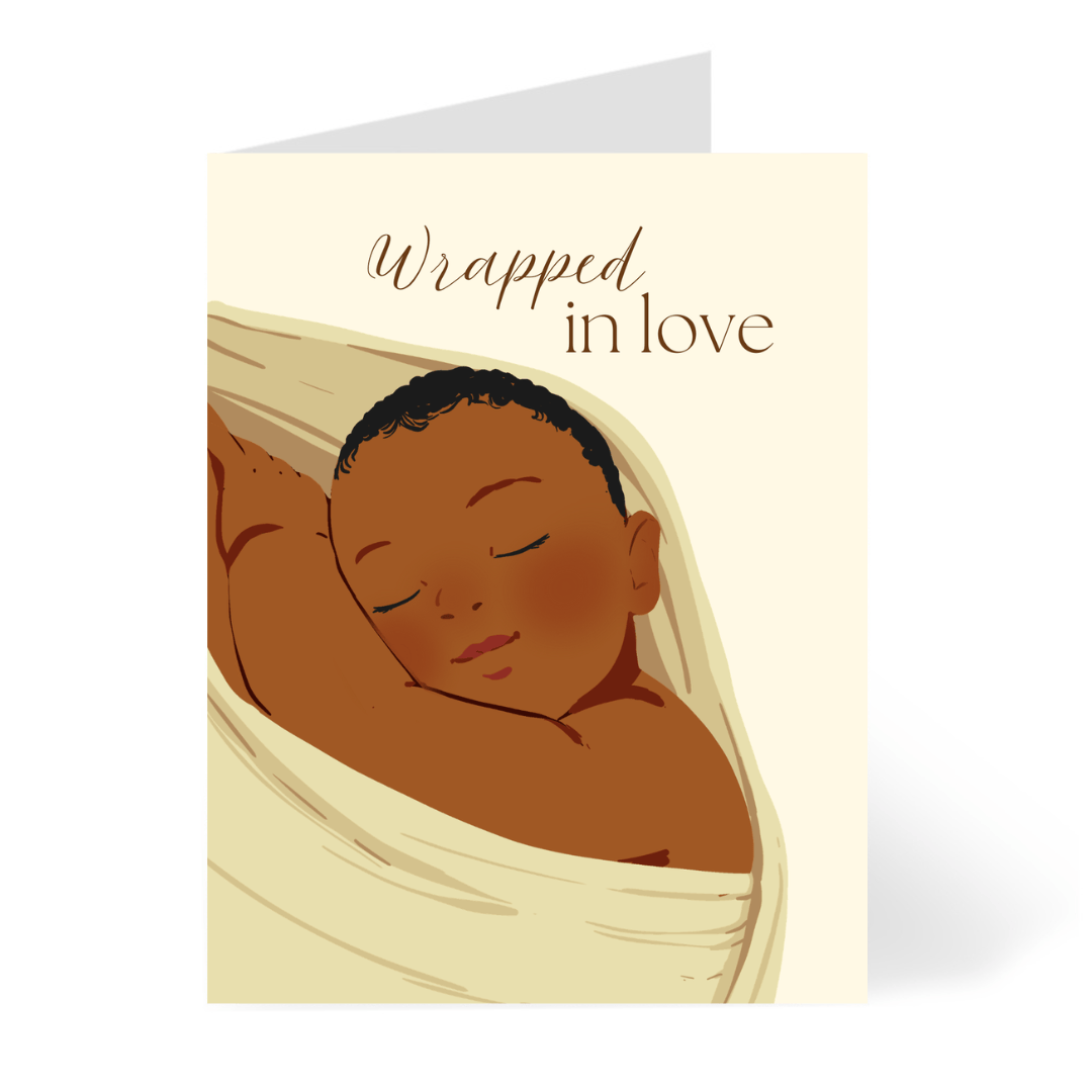 CheerNotes Greeting Cards & Stationery black owned stationery Wrapped in Love - Brown - New Baby Card