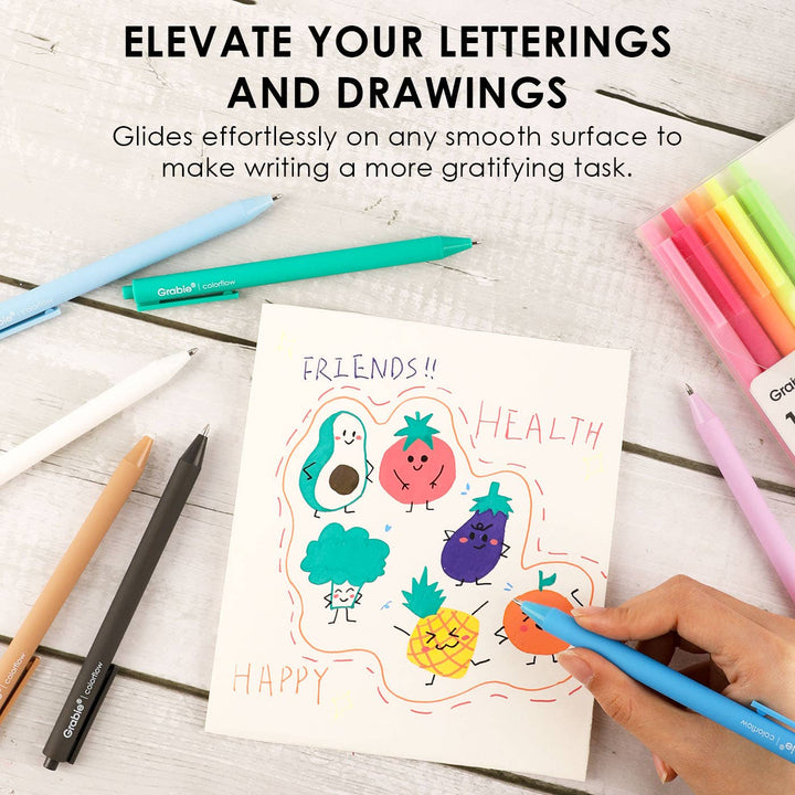 Grabie black owned stationery Retractable Colorflow Acrylic Gel Pen Set of 12