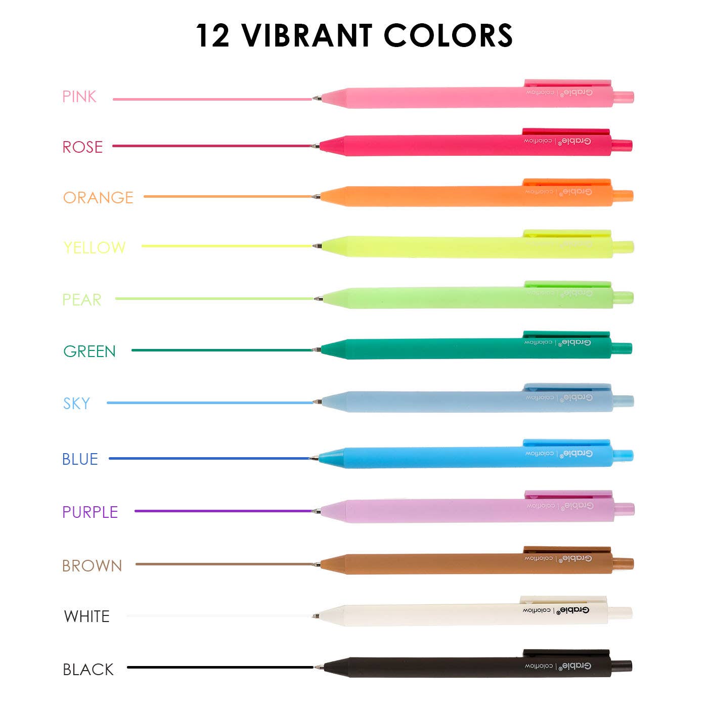 Grabie Retractable Colorflow Acrylic Gel Pen Set of 12