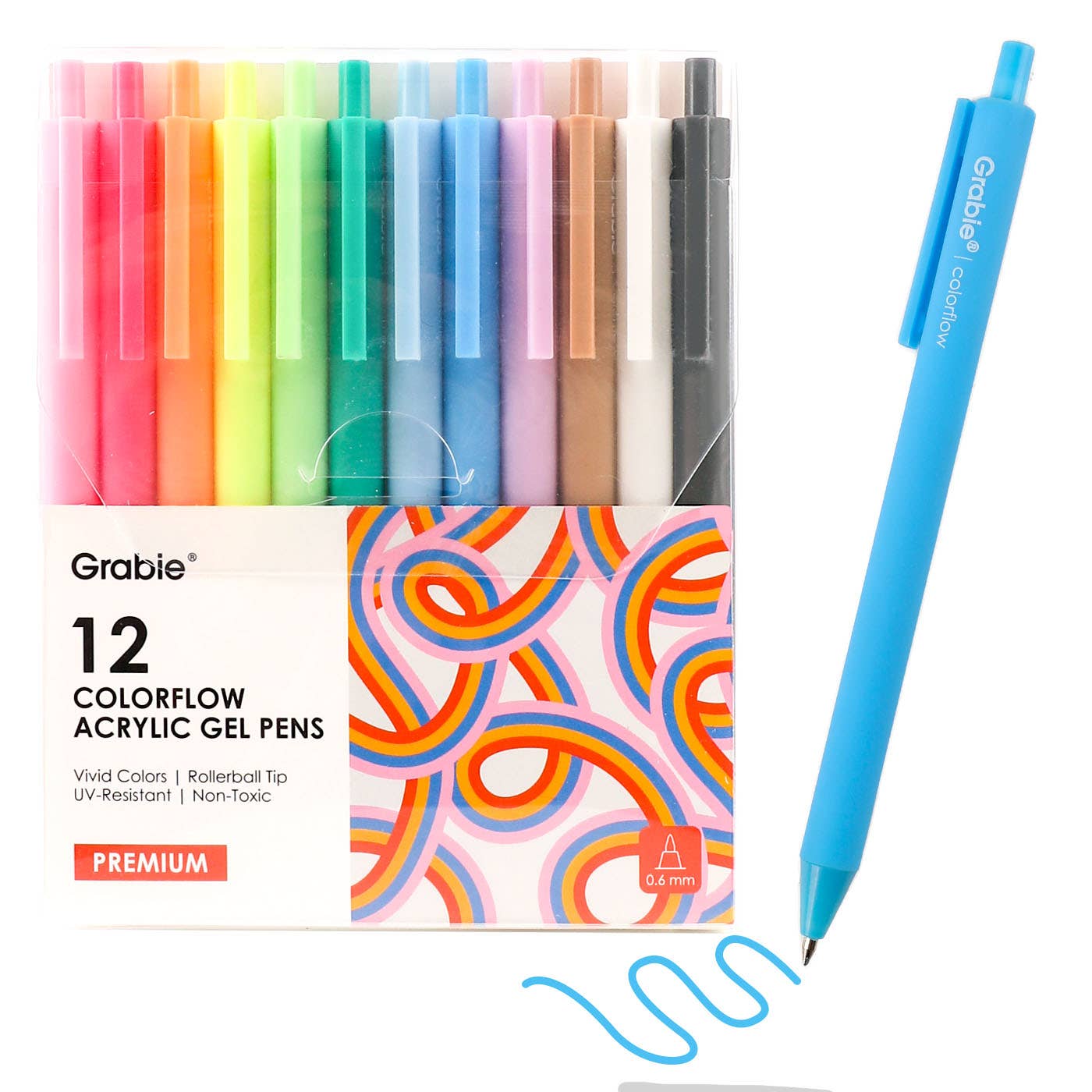 Grabie black owned stationery Retractable Colorflow Acrylic Gel Pen Set of 12