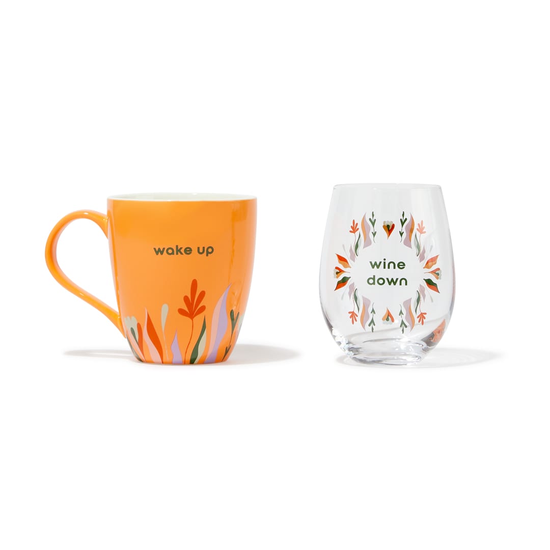 Be Rooted Drinkware Early Mornings & Late Nights Coffee Mug & Wine Gass