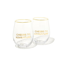 Load image into Gallery viewer, cheers to adventure stemless wine glass set - 2pc
